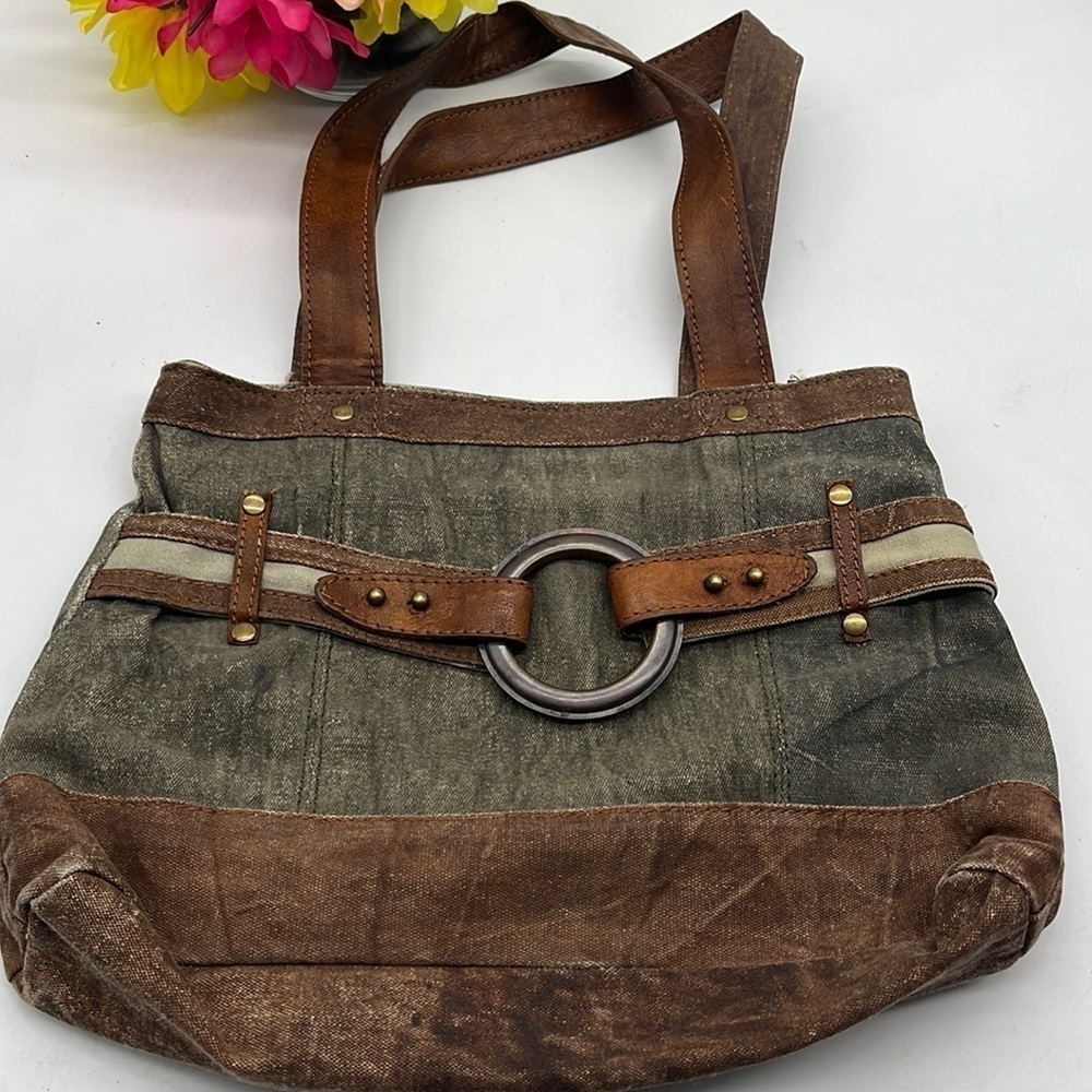 Mona B leather Canvas Upcycked Tote Bag. MCB2190C